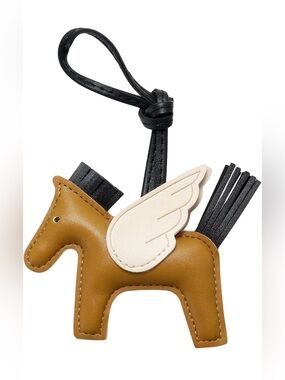 Minimalist Brown and Cream Winged Horse Charm Accessory for Keys or Bag